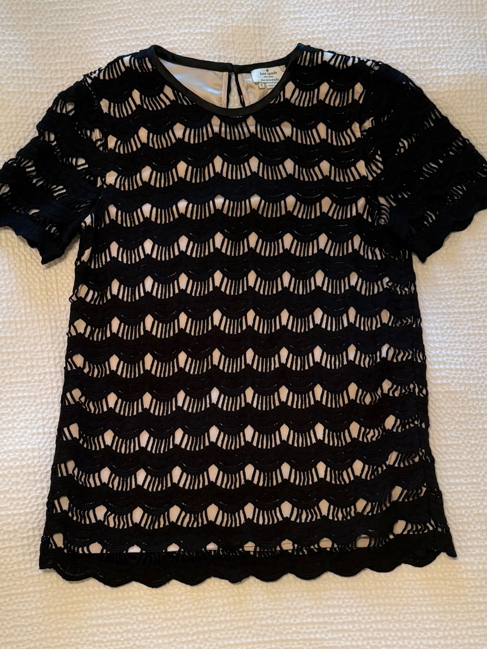 kate spade New York | Black Crochet Art Deco Overlay Blouse | Size = 2 - Picture 3 of 8